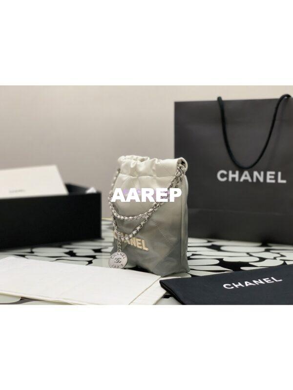 Replica Chanel Mini 22 Handbag Metallic Shaded Calfskin & Silver Metal AS3980 White Silver 3