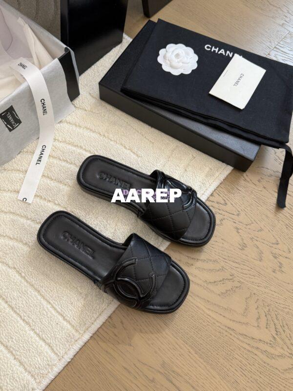Replica Chanel Vintage CC Quilted Cambon Slide Sandals in Black Leather 7