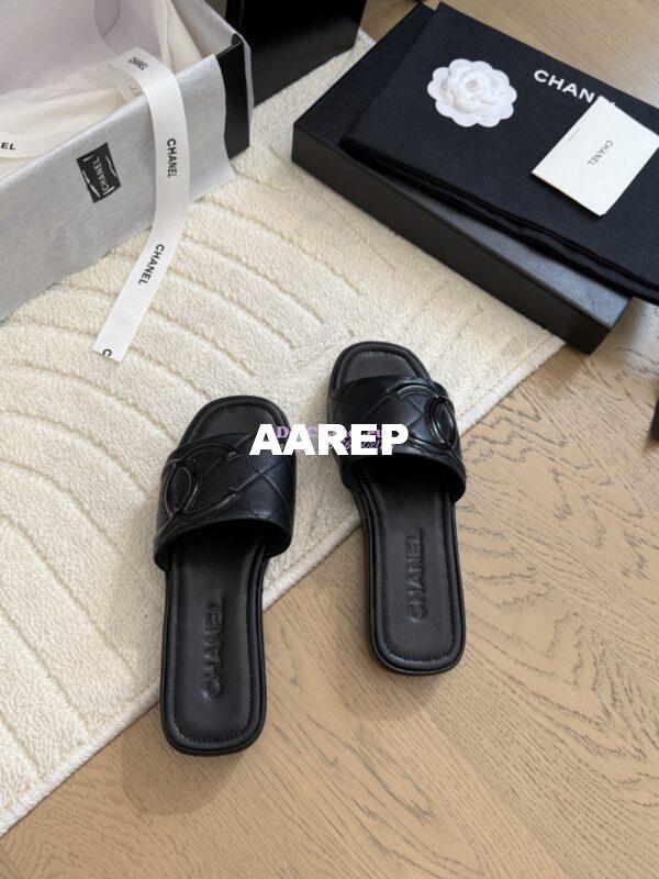 Replica Chanel Vintage CC Quilted Cambon Slide Sandals in Black Leather 8
