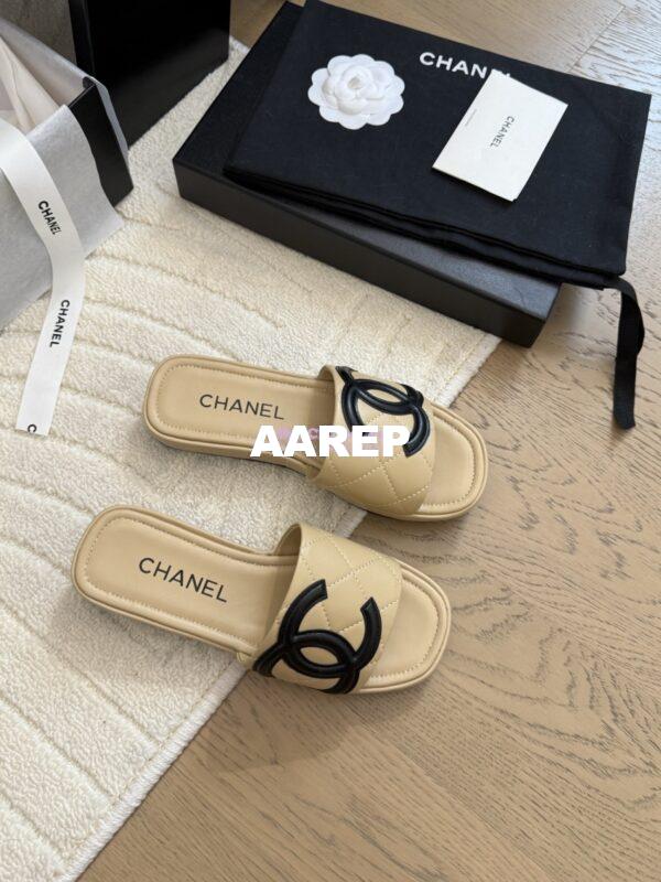 Replica Chanel Vintage CC Quilted Cambon Slide Sandals in Beige Leather 7