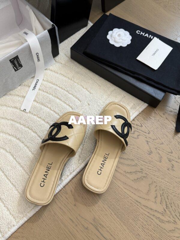 Replica Chanel Vintage CC Quilted Cambon Slide Sandals in Beige Leather 8