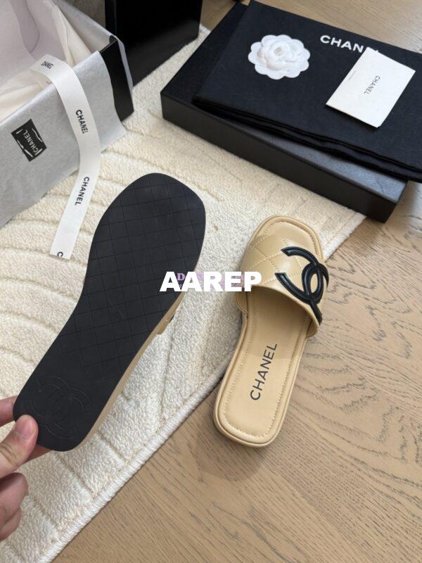 Replica Chanel Vintage CC Quilted Cambon Slide Sandals in Beige Leather 9