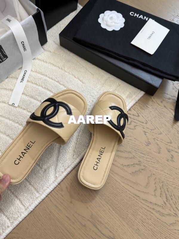 Replica Chanel Vintage CC Quilted Cambon Slide Sandals in Beige Leather 10