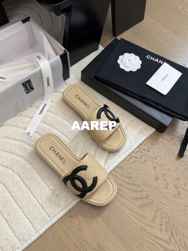 Replica Chanel Vintage CC Quilted Cambon Slide Sandals in Beige Leather 11