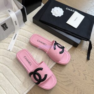 Replica Chanel Vintage CC Quilted Cambon Slide Sandals in Pink Leather
