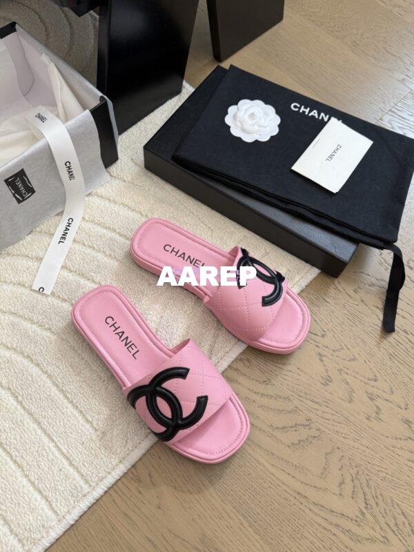 Replica Chanel Vintage CC Quilted Cambon Slide Sandals in Pink Leather