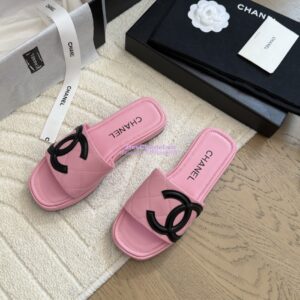 Replica Chanel Vintage CC Quilted Cambon Slide Sandals in Pink Leather 2