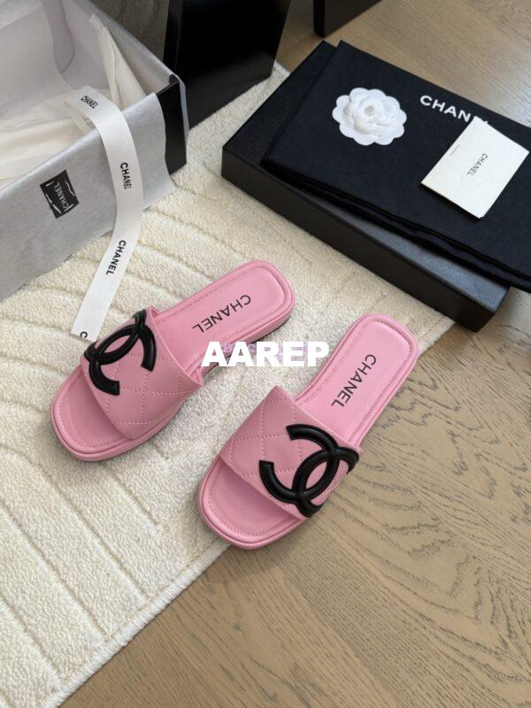 Replica Chanel Vintage CC Quilted Cambon Slide Sandals in Pink Leather 2