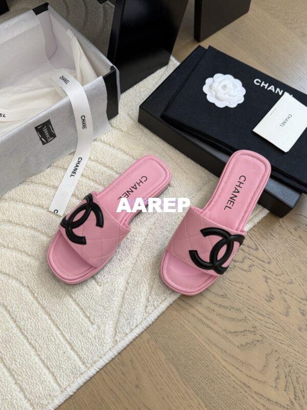 Replica Chanel Vintage CC Quilted Cambon Slide Sandals in Pink Leather 3