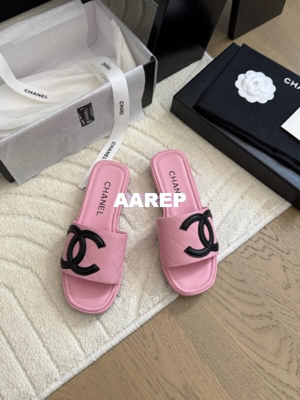 Replica Chanel Vintage CC Quilted Cambon Slide Sandals in Pink Leather 4