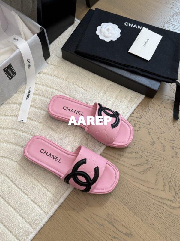 Replica Chanel Vintage CC Quilted Cambon Slide Sandals in Pink Leather 5