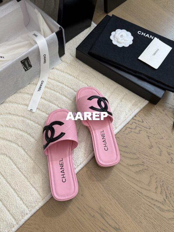 Replica Chanel Vintage CC Quilted Cambon Slide Sandals in Pink Leather 6