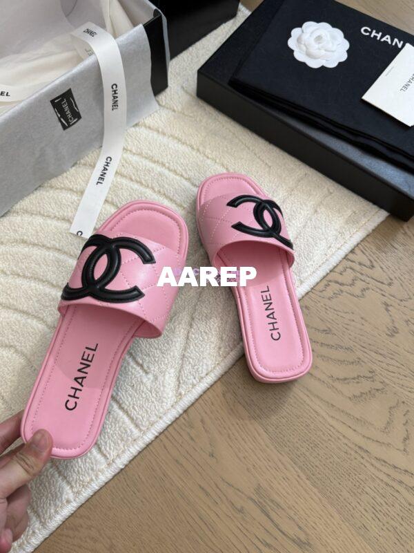 Replica Chanel Vintage CC Quilted Cambon Slide Sandals in Pink Leather 7