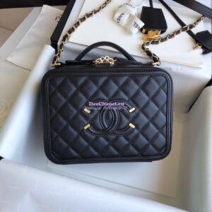 Replica Chanel CC Filigree Vanity Case in Tiny Grainy Calfskin A93343 Black 2