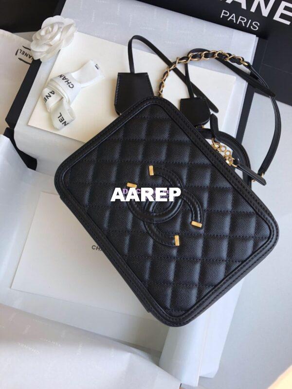 Replica Chanel CC Filigree Vanity Case in Tiny Grainy Calfskin A93343 Black 5