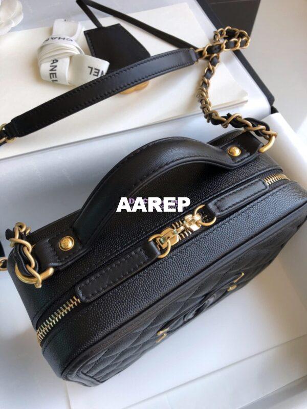 Replica Chanel CC Filigree Vanity Case in Tiny Grainy Calfskin A93343 Black 6
