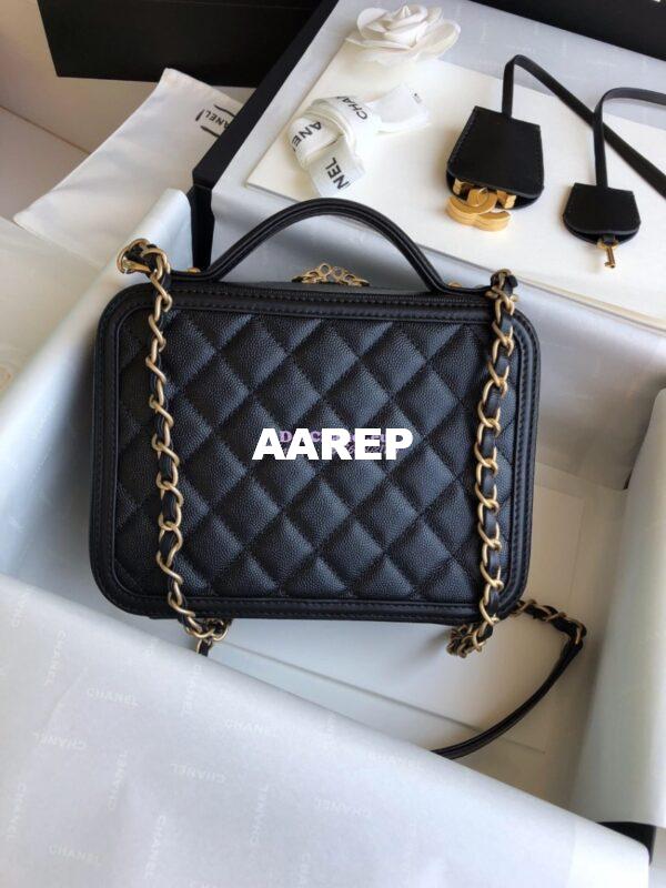 Replica Chanel CC Filigree Vanity Case in Tiny Grainy Calfskin A93343 Black 9
