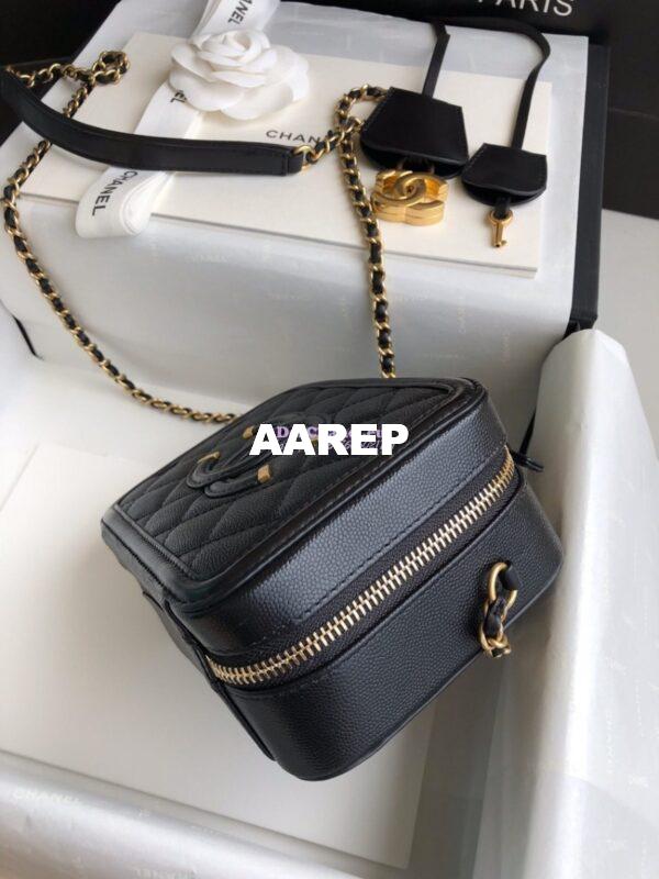 Replica Chanel CC Filigree Vanity Case in Tiny Grainy Calfskin A93343 Black 12