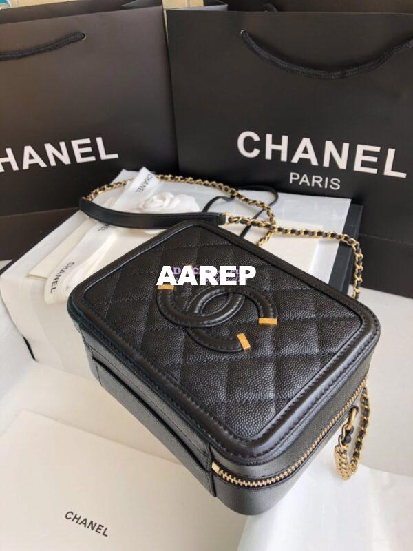 Replica Chanel CC Filigree Vanity Case in Tiny Grainy Calfskin A93343 Black 13