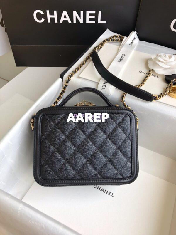 Replica Chanel CC Filigree Vanity Case in Tiny Grainy Calfskin A93343 Black 15
