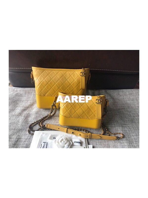 Replica Chanel's Gabrielle Hobo Bag Goatskin, Patent Goatskin Yellow