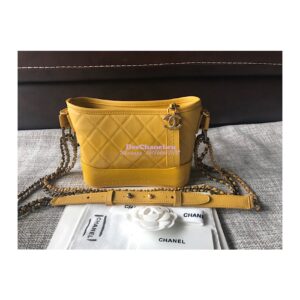Replica Chanel's Gabrielle Hobo Bag Goatskin, Patent Goatskin Yellow 2