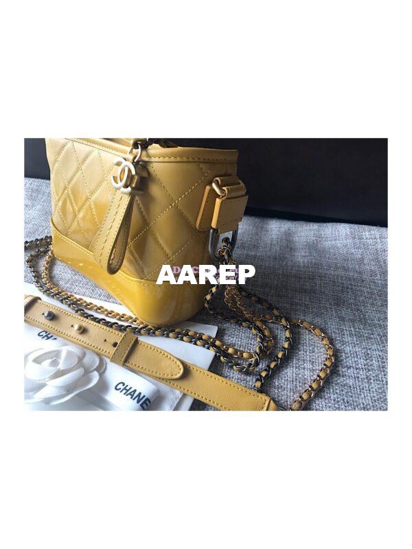 Replica Chanel's Gabrielle Hobo Bag Goatskin, Patent Goatskin Yellow 5
