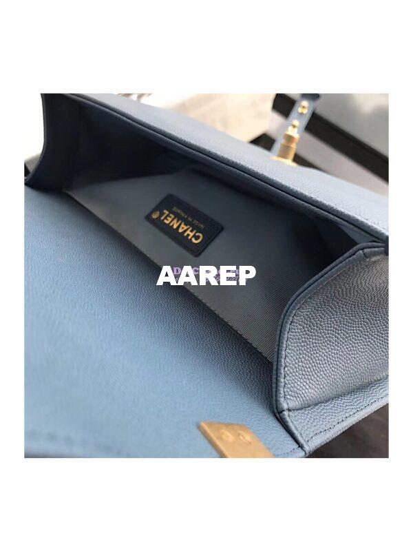 Replica Chanel Chevron Boy Flap Bag in Caviar Matte Gold Hardware Light Blue 9