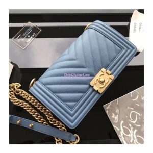 Replica Chanel Chevron Boy Flap Bag in Caviar Matte Gold Hardware Light Blue