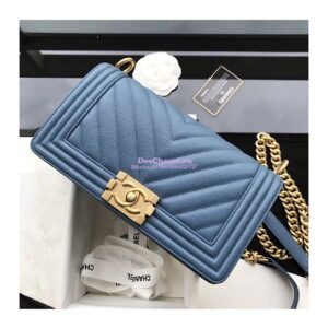 Replica Chanel Chevron Boy Flap Bag in Caviar Matte Gold Hardware Light Blue 2