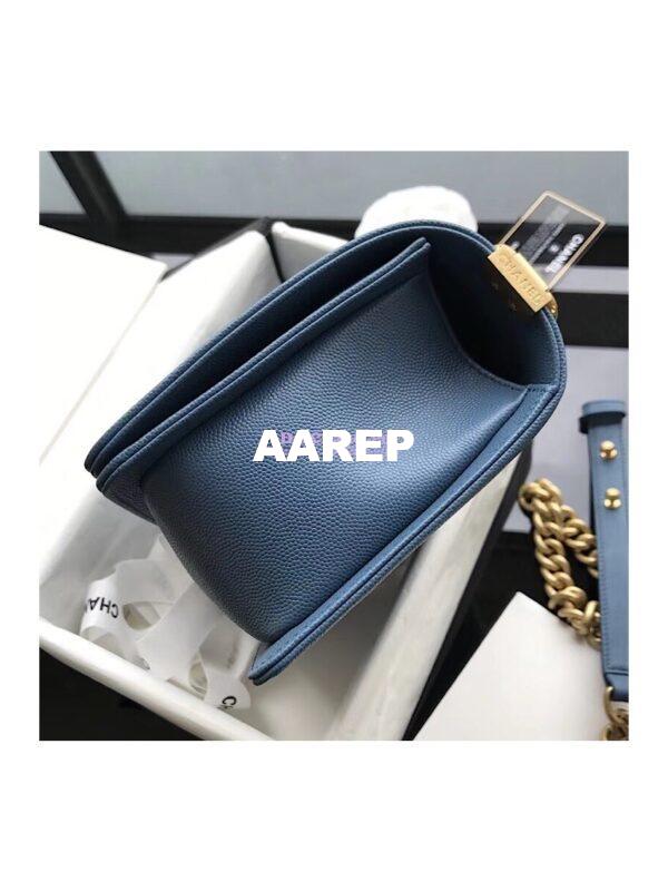 Replica Chanel Chevron Boy Flap Bag in Caviar Matte Gold Hardware Light Blue 6