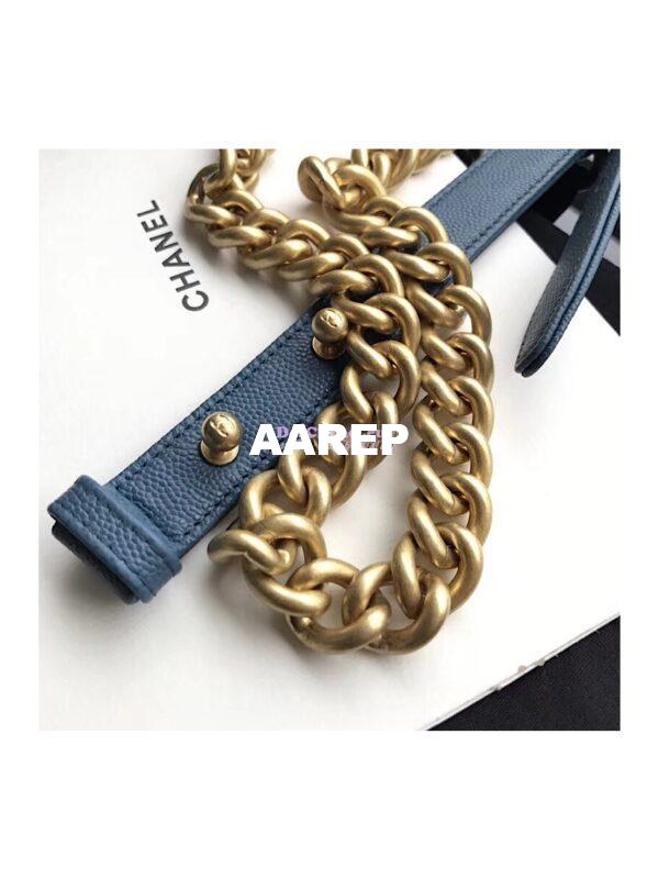 Replica Chanel Chevron Boy Flap Bag in Caviar Matte Gold Hardware Light Blue 8