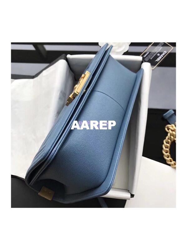 Replica Chanel Chevron Boy Flap Bag in Caviar Matte Gold Hardware Light Blue 11