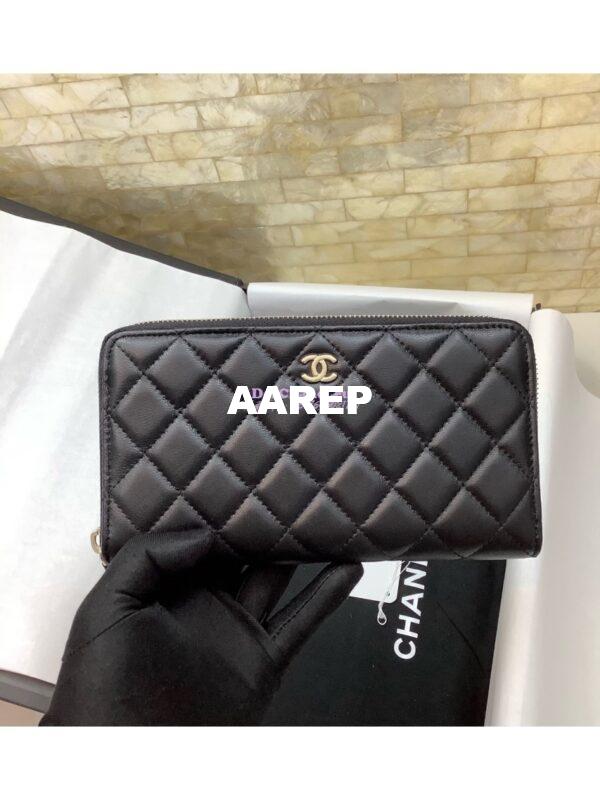 Replica Chanel zip around wallet A50097 in black lambskin leather 6