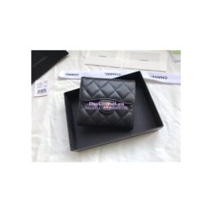 Replica Chanel Small Zip Pocket Wallet in black lambskin leather A82288