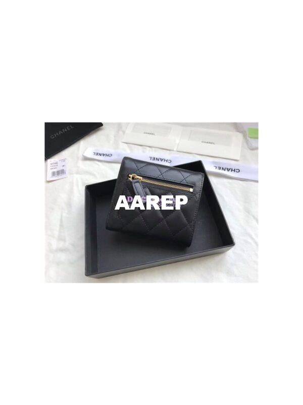 Replica Chanel Small Zip Pocket Wallet in black lambskin leather A82288 6