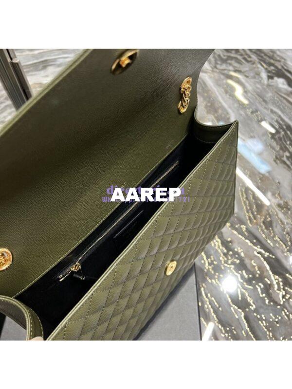 Replica YSL Saint Laurent Envelope Large Bag In Mix Matelasse Grain De Poudre Embossed Leather 487198 Olive Green with Gold Hardware 9