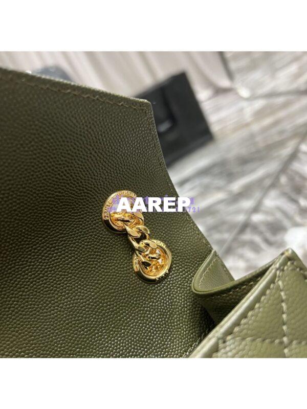Replica YSL Saint Laurent Envelope Large Bag In Mix Matelasse Grain De Poudre Embossed Leather 487198 Olive Green with Gold Hardware 10