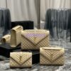 Replica YSL Saint Laurent Envelope Large Bag In Mix Matelasse Grain De Poudre Embossed Leather 487198 Beige with Gold Hardware
