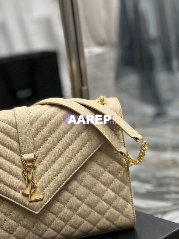 Replica YSL Saint Laurent Envelope Large Bag In Mix Matelasse Grain De Poudre Embossed Leather 487198 Beige with Gold Hardware 5