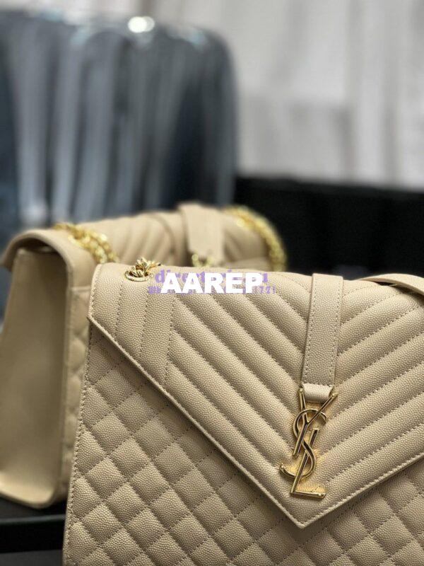 Replica YSL Saint Laurent Envelope Large Bag In Mix Matelasse Grain De Poudre Embossed Leather 487198 Beige with Gold Hardware 6