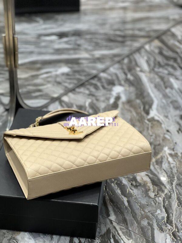 Replica YSL Saint Laurent Envelope Large Bag In Mix Matelasse Grain De Poudre Embossed Leather 487198 Beige with Gold Hardware 9