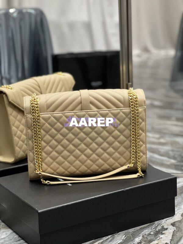 Replica YSL Saint Laurent Envelope Large Bag In Mix Matelasse Grain De Poudre Embossed Leather 487198 Beige with Gold Hardware 10