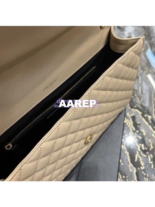 Replica YSL Saint Laurent Envelope Large Bag In Mix Matelasse Grain De Poudre Embossed Leather 487198 Beige with Gold Hardware 11