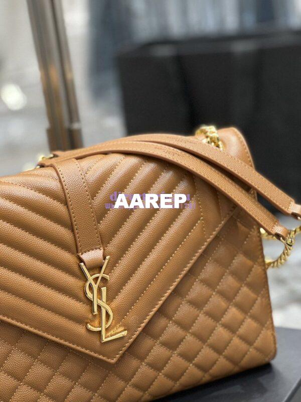 Replica YSL Saint Laurent Envelope Large Bag In Mix Matelasse Grain De Poudre Embossed Leather 487198 Caramel with Gold Hardware 4