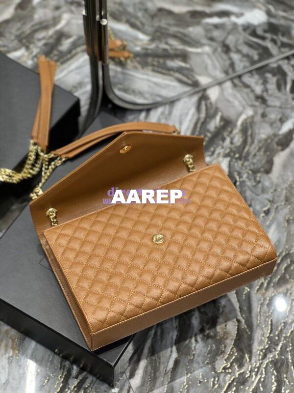 Replica YSL Saint Laurent Envelope Large Bag In Mix Matelasse Grain De Poudre Embossed Leather 487198 Caramel with Gold Hardware 8
