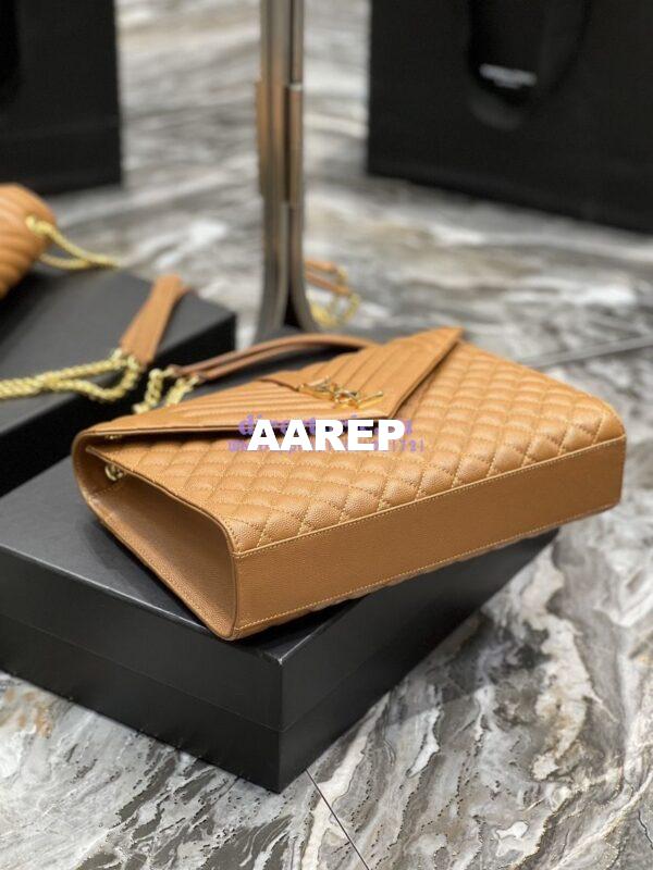 Replica YSL Saint Laurent Envelope Large Bag In Mix Matelasse Grain De Poudre Embossed Leather 487198 Caramel with Gold Hardware 11