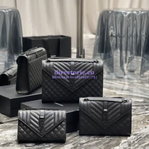 Replica YSL Saint Laurent Envelope Large Bag In Mix Matelasse Grain De Poudre Embossed Leather 487198 Black with Black Hardware