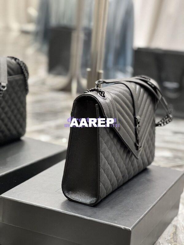 Replica YSL Saint Laurent Envelope Large Bag In Mix Matelasse Grain De Poudre Embossed Leather 487198 Black with Black Hardware 4