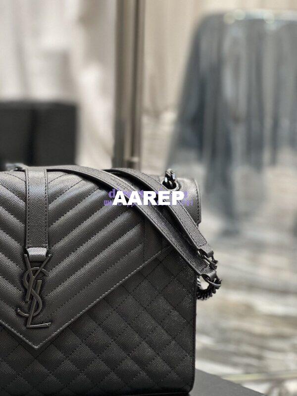 Replica YSL Saint Laurent Envelope Large Bag In Mix Matelasse Grain De Poudre Embossed Leather 487198 Black with Black Hardware 6